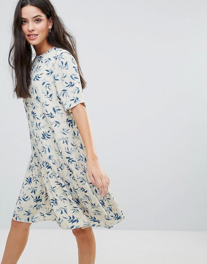 Y.a.s Leaf Print Dropped Hem Dress - White