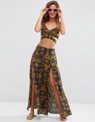 Asos Flame Baroque Print Split Beach Skirt Co-ord - Flame Baroque