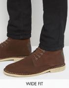Asos Wide Fit Desert Boots In Brown Suede With Leather Detail - Brown