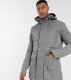 Asos Design Tall Hooded Jacket In Gray-grey