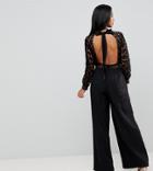 Asos Petite Premium Open Back Lace Jumpsuit - Black