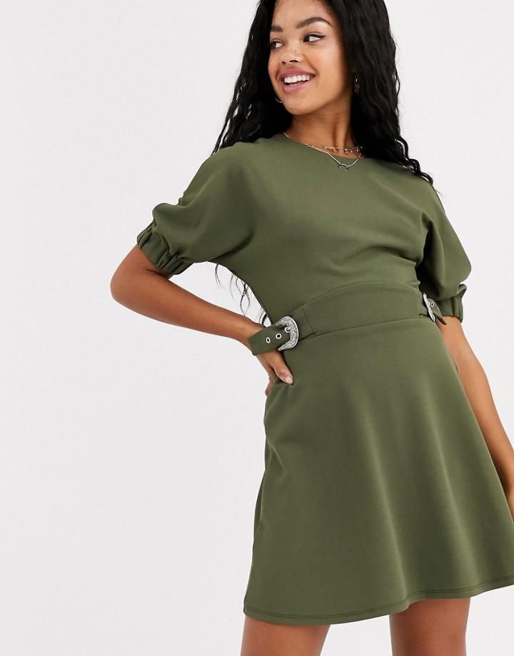 Asos Design T Shirt Dress With Buckle Detail-green