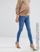 Asos Maternity Lisbon Skinny Jean In Jessie Dark Stonewash With Under The Bump Waistband - Blue