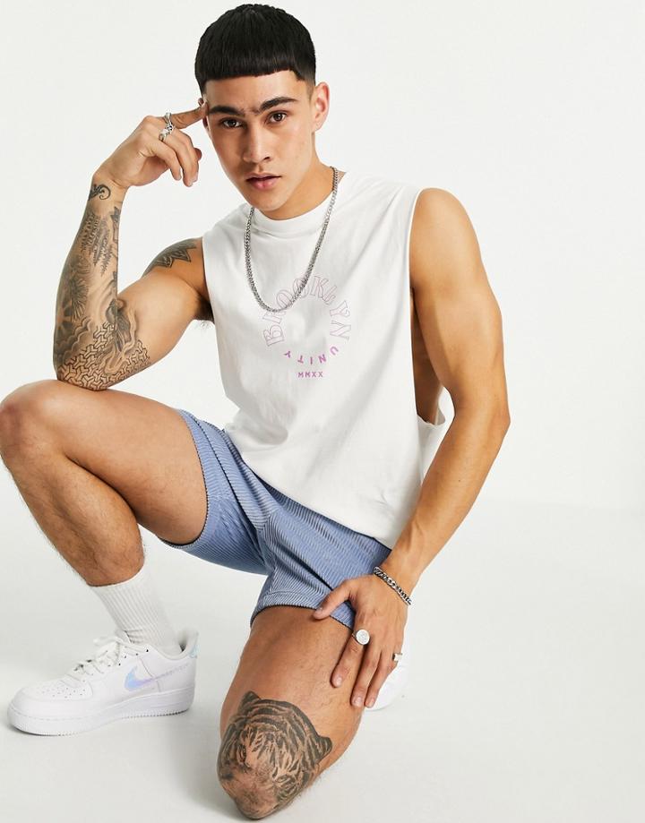 Asos Design Relaxed Tank In White Organic Cotton With Circle Text Print