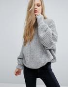 Pull & Bear High Neck Ribbed Sweater - Gray