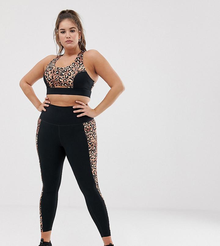 Wolf & Whistle Plus Exclusive To Asos Leopard Print Leggings-black