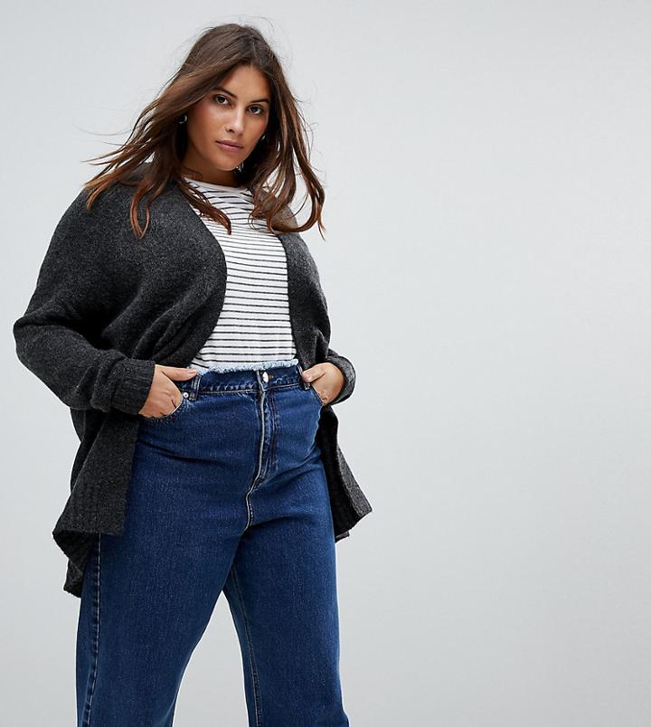 Asos Curve Chunky Knit Cardigan In Wool Mix - Gray