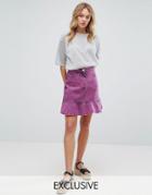 Monki Acid Wash Ruffle Denim Skirt - Pink
