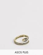 Asos Design Plus Ring With Wrap Around Snake In Burnished Gold Tone - Gold