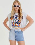 Pull & Bear X Space Jam Cropped Varsity Top With Elasticated Waist In Gray-grey