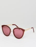 Asos Round Sunglasses With Laid On Lens And Metal Nose Bridge - Red