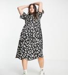Urban Threads Plus Shirred Maxi Skater Dress In Black Animal Print