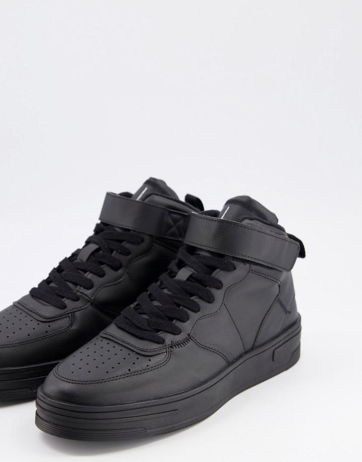 Bershka Hi Top Sneakers With Velcro Strap In Black