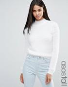 Asos Tall Sweater With High Neck In Fluffy Yarn - White