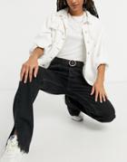 Pull & Bear 90s High Waist Straight Leg Jeans With Slits In Black