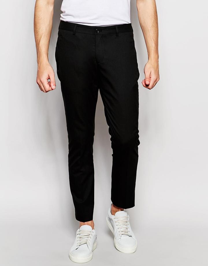 Selected Homme Skinny Fit Cropped Pants With Zip Pockets And Stretch - Black