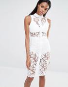 Mssguided High Neck Sleeveless Premium Lace Bodycon Dress - White