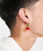 Asos Design Hoop Earrings With 90s Inspired Cherry Detail In Silver Tone