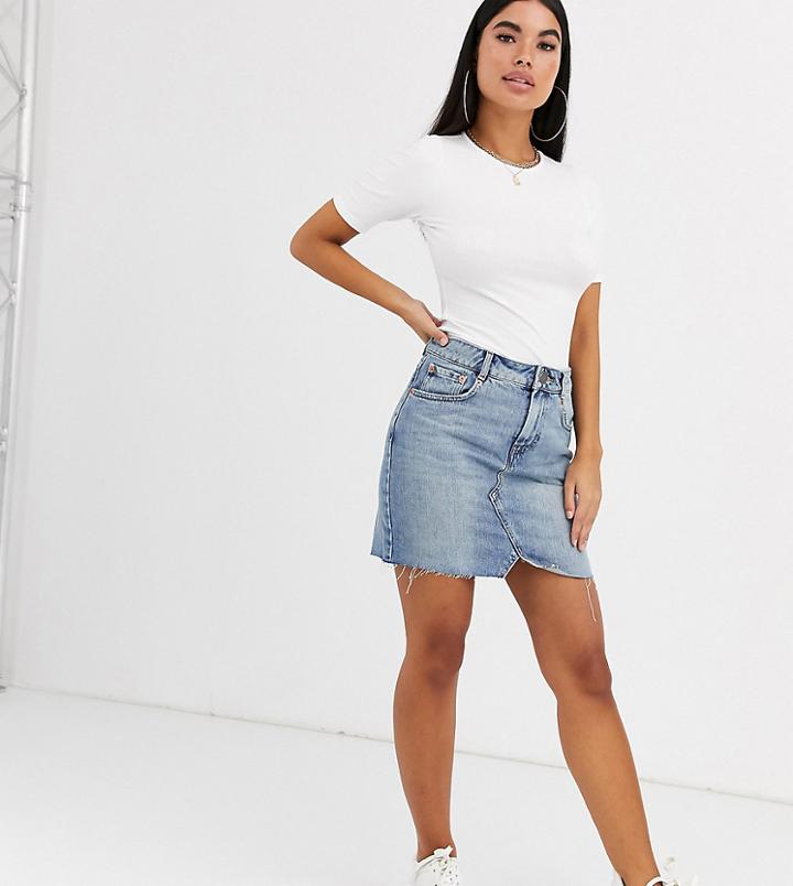 Asos Design Petite Denim Pelmet Skirt In Lightwash Blue