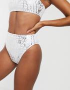 Asos Design Recycled Mix And Match High Leg High Waist Bikini Bottom In White Graphic Snake Foil Print - White