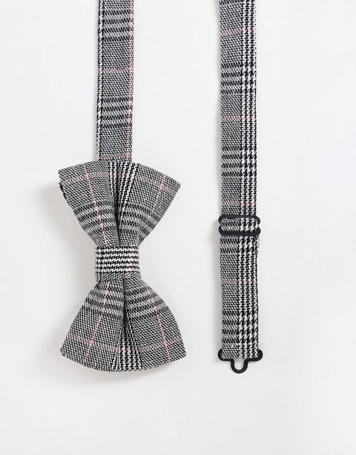 Asos Design Bow Tie In Black White And Pink Check - Multi