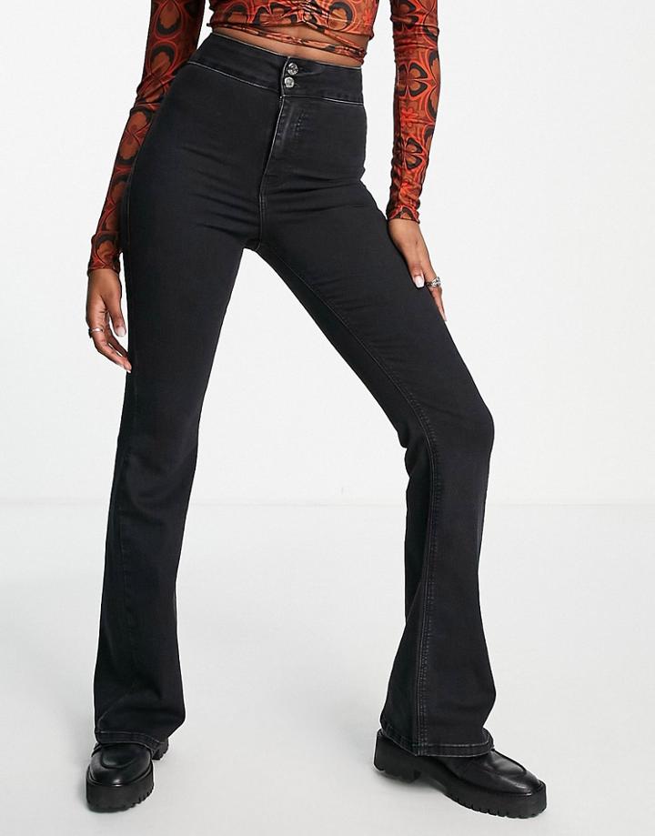 Topshop Joni Flare Jeans In Washed Black