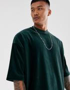 Asos Design Oversized T-shirt With Half Sleeve In Ribbed Velour In Green