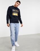 Boss Athleisure Salbo Set 1 Large Logo Slim Fit Sweatshirt In Navy/ Gold Suit 2