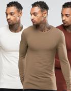 Asos 3 Pack Extreme Muscle Long Sleeve T-shirt With Crew Neck Save - Multi