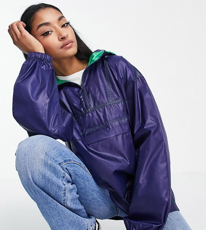 Asos Design Tall Overhead Shell Jacket In Navy