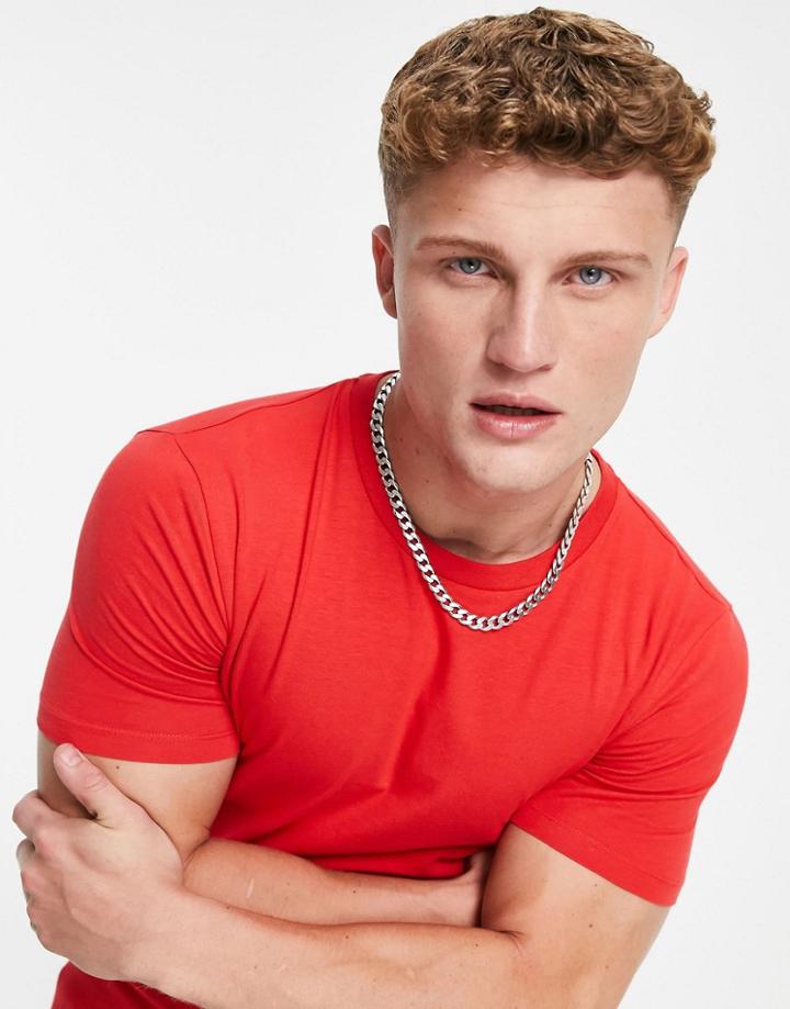 Asos Design Organic Muscle Fit T-shirt With Crew Neck In Red