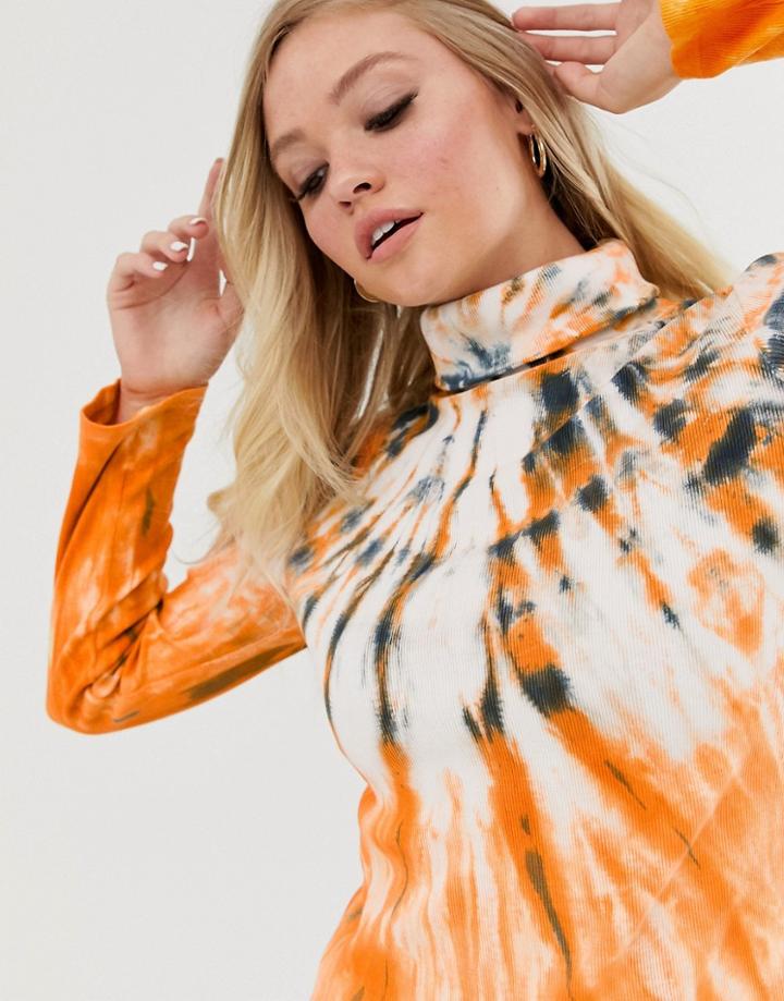 Neon Rose High Neck Fitted Top In Dark Tie Dye-multi