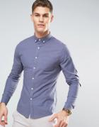 Asos Skinny Oxford Shirt In Gray With Button Down Collar - Gray