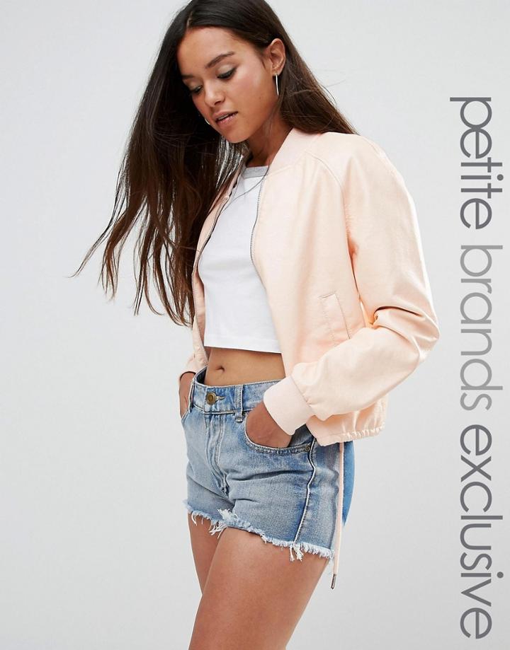 Noisy May Petite Pu Bomber Jacket - Pink