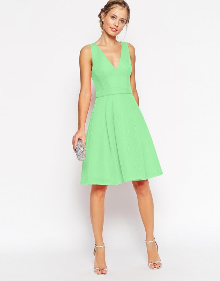 Asos Premium Mesh Folded Plunge Neck Debutante Dress - Nude