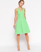 Asos Premium Mesh Folded Plunge Neck Debutante Dress - Nude