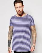 Asos Super Longline T-shirt In Stripe With Boat Neck And Scoop Hem In Nepp