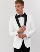 Asos Design Super Skinny Tuxedo Suit Jacket In White With Black Lapel - White