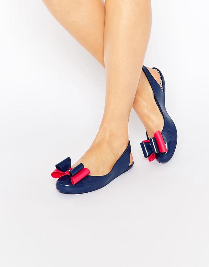 Zaxy Gift Bow Sling Flat Shoes - Navy