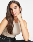 Monki Jamie Ribbed Racer Tank In Mole-neutral