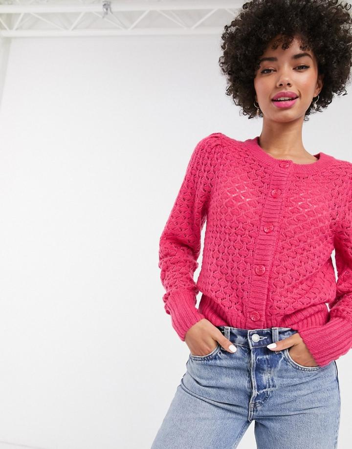 Monki Button Down Cardigan In Pink