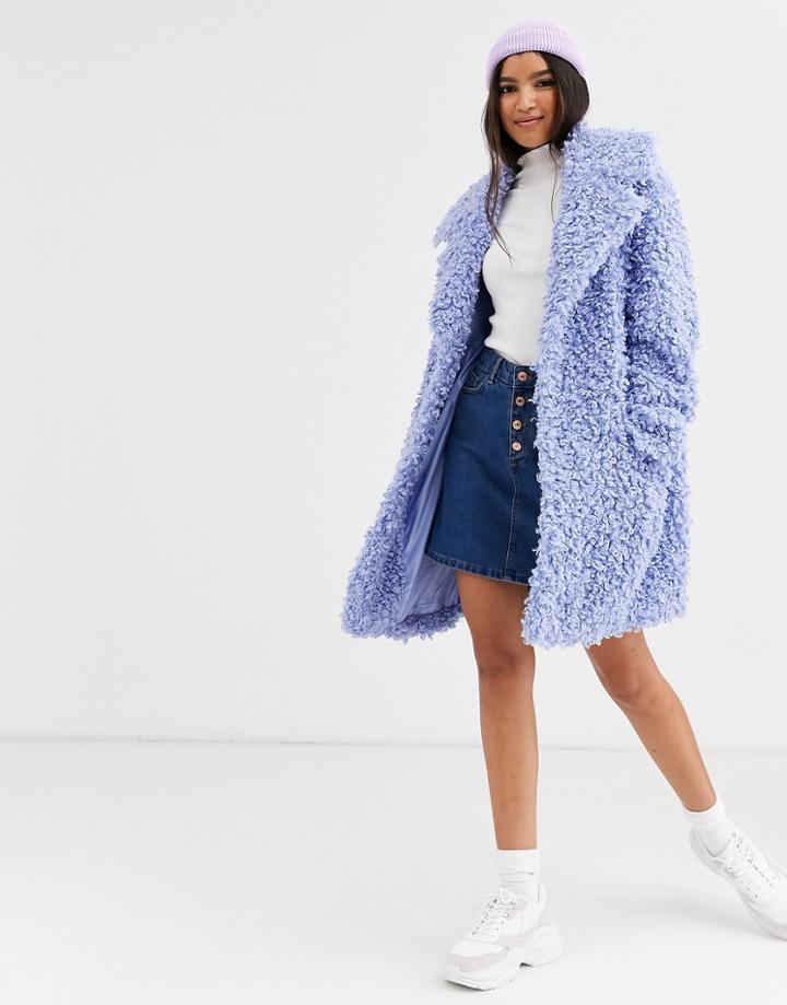 Asos Design Luxe Borg Coat In Blue