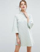 Asos Pearl Shift Mini With Fluted Sleeve Dress - Green