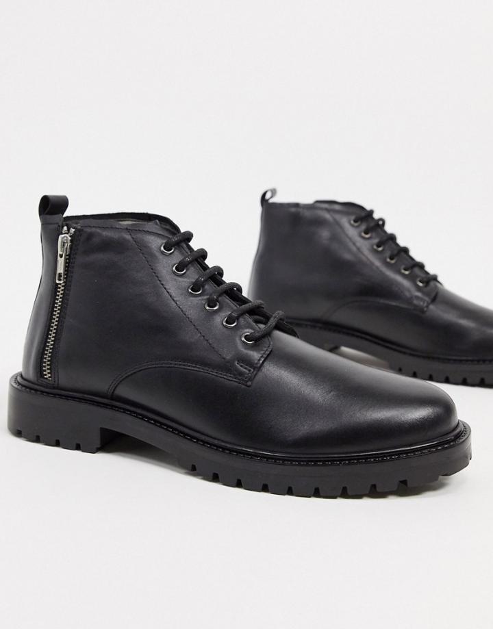 Bolongaro Trevor Leather Chunky Boots With Side Zip-black