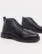 Bolongaro Trevor Leather Chunky Boots With Side Zip-black