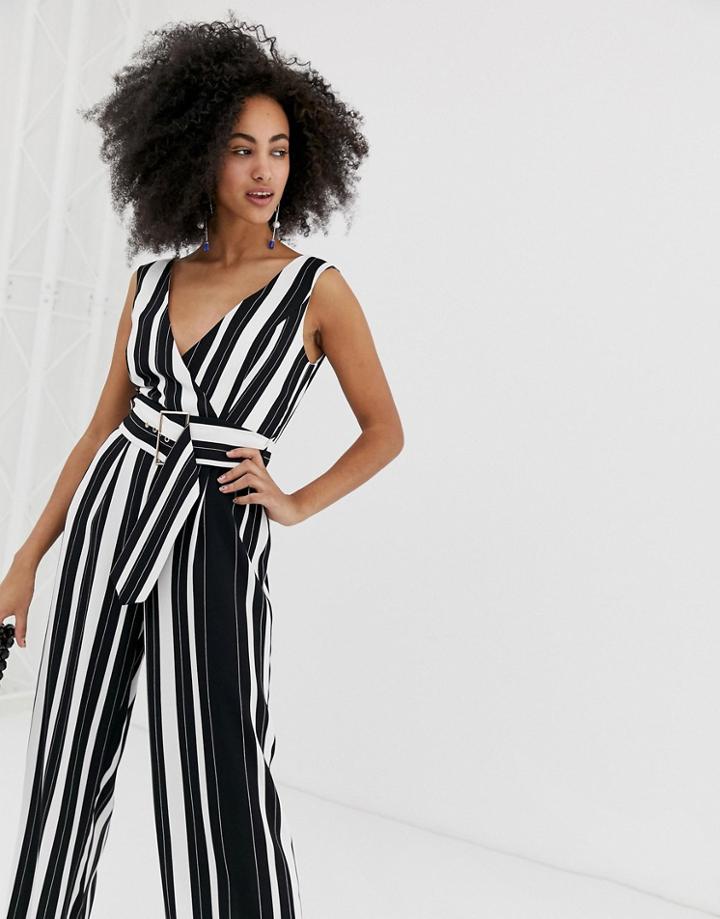 River Island Jumpsuit With Belt In Stripe-multi