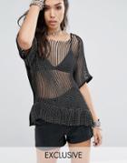Milk It Heavy Mesh Top With Peplum Hem - Gray