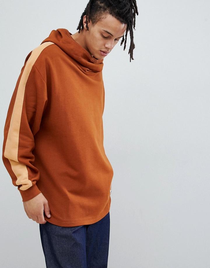 Asos Design Oversized Hoodie With Slouch Neck And Side Stripe-brown