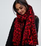 Stitch & Pieces Red Leopard Scarf - Red