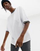 Asos Design Oversized Longline T-shirt With Pocket And Contrast Tipping-white
